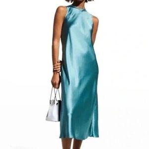 NWOT ATM Anthony Thomas Melillo Silk Charmeuse Midi Dress Ocean Blue Size S